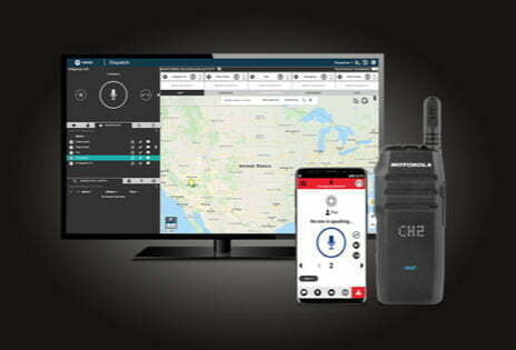 WAVE PTX Motorola Solution WAVE Dispatch software console, APP and device dark background